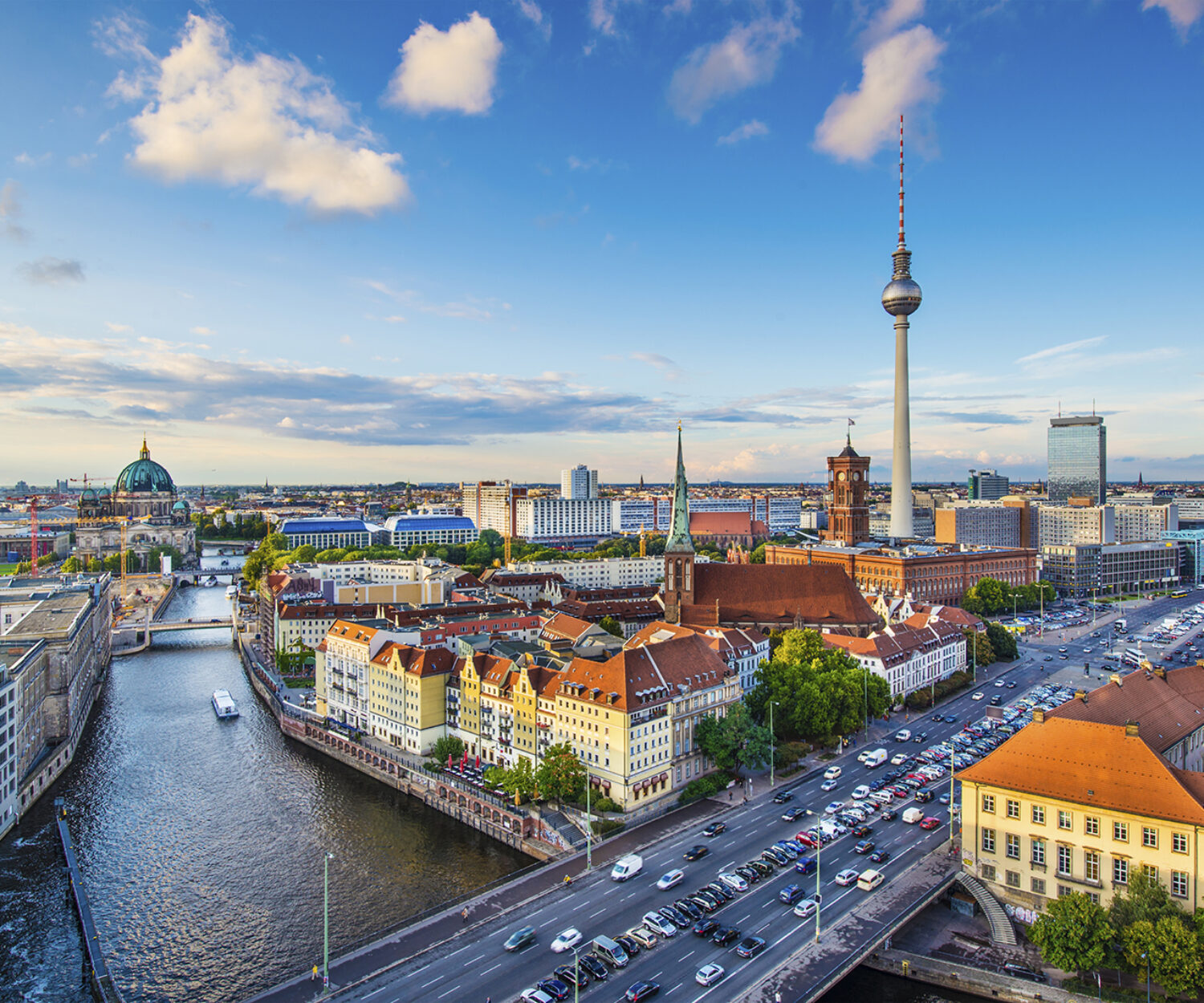 Berlin, Germany skyline over the Spree River.